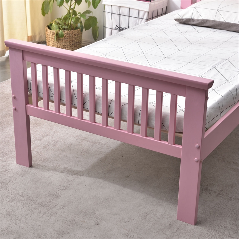 Pemberly Row Modern Solid Wood Platform Pine Twin Bed in Pink