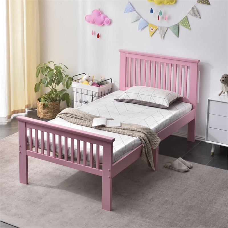 Pemberly Row Modern Solid Wood Platform Pine Twin Bed in Pink