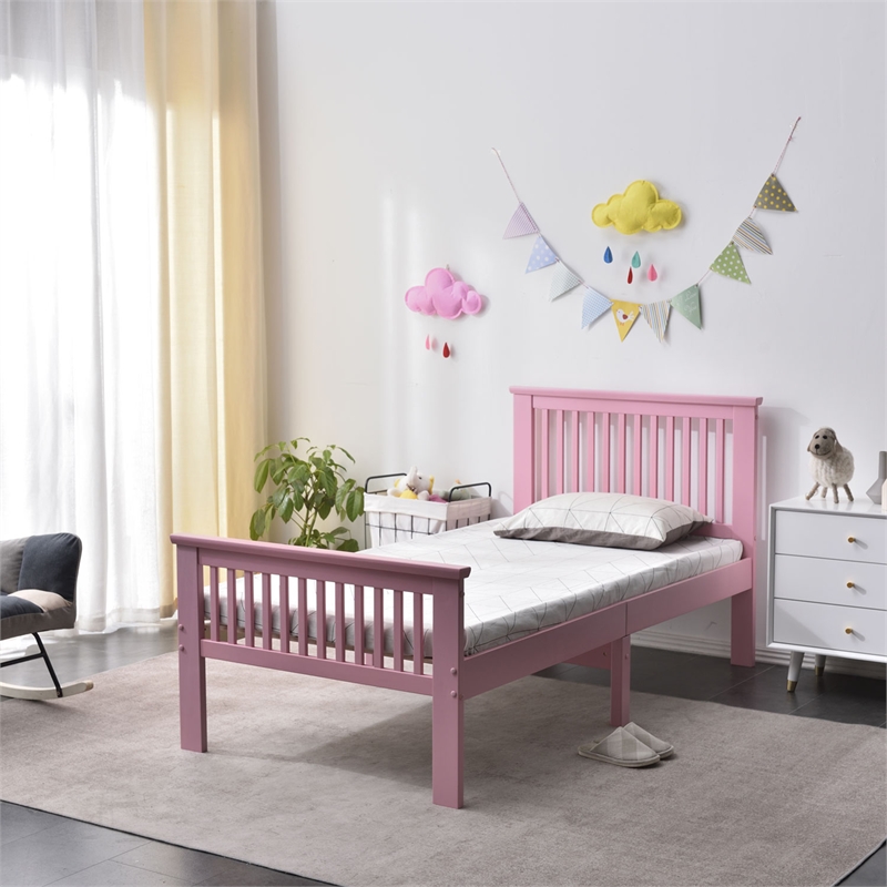 Pemberly Row Modern Solid Wood Platform Pine Twin Bed in Pink