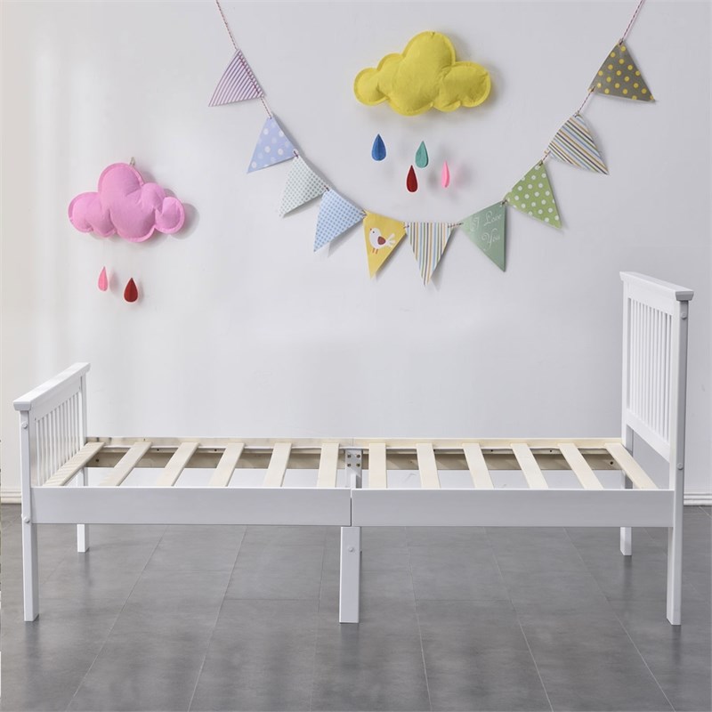 Pemberly Row Modern Solid Wood Platform Pine Twin Bed in White