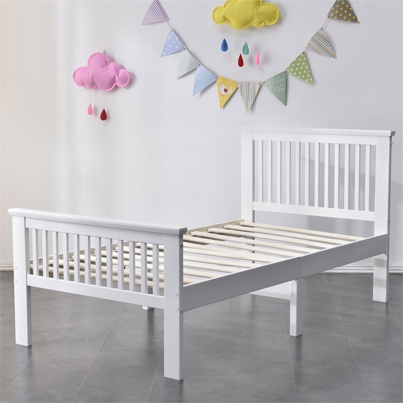 Pemberly Row Modern Solid Wood Platform Pine Twin Bed in White