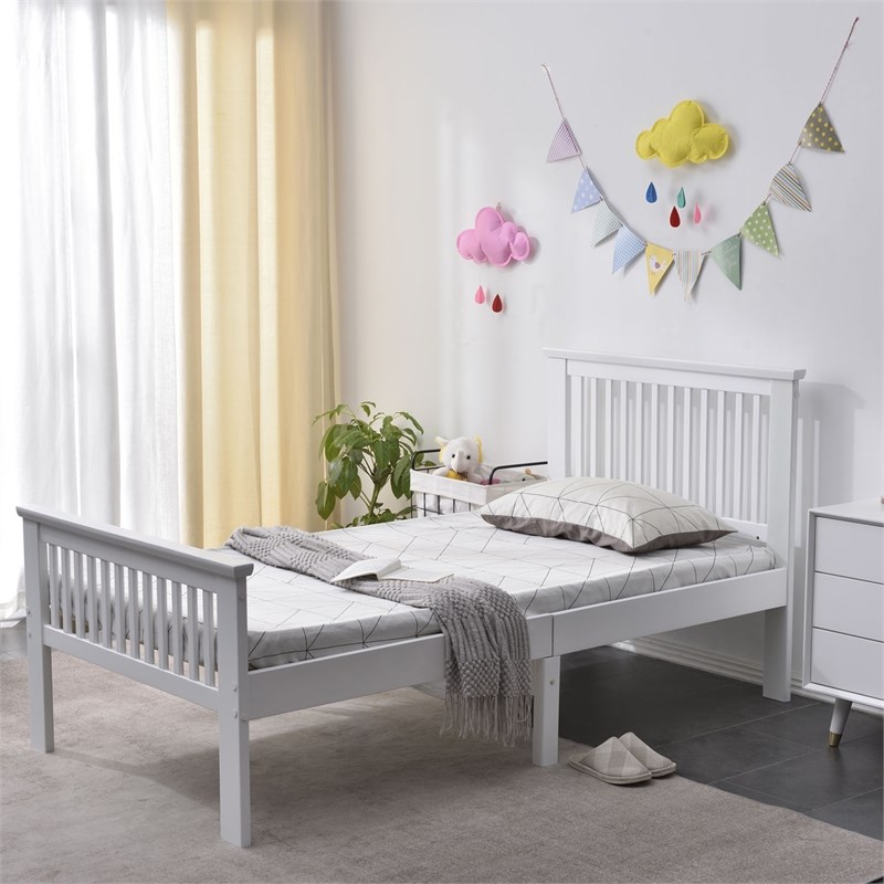 Pemberly Row Modern Solid Wood Platform Pine Twin Bed in White
