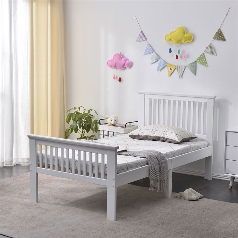 Pemberly Row Modern Solid Wood Platform Pine Twin Bed in White