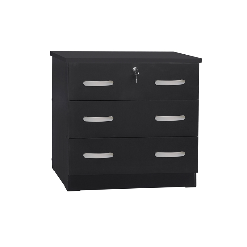 Pemberly Row Contemporary 3-Drawer Engineered Wood Chest Dresser in Black