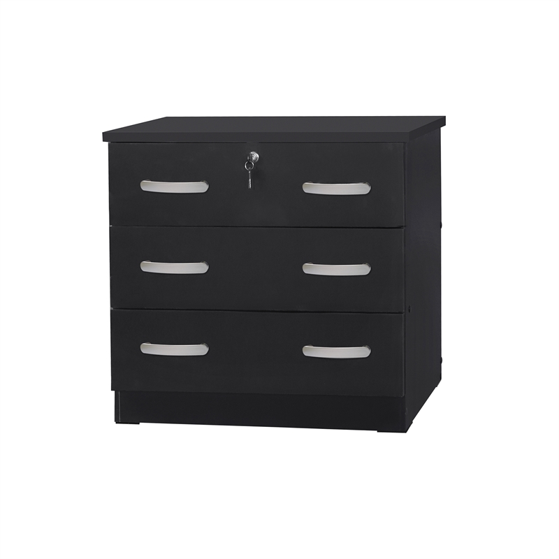 Pemberly Row Contemporary 3-Drawer Engineered Wood Chest Dresser in Black