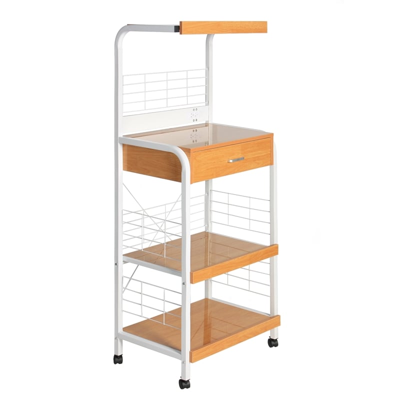 Pemberly Row Modern Metal Frame Microwave Stand with Storage in White