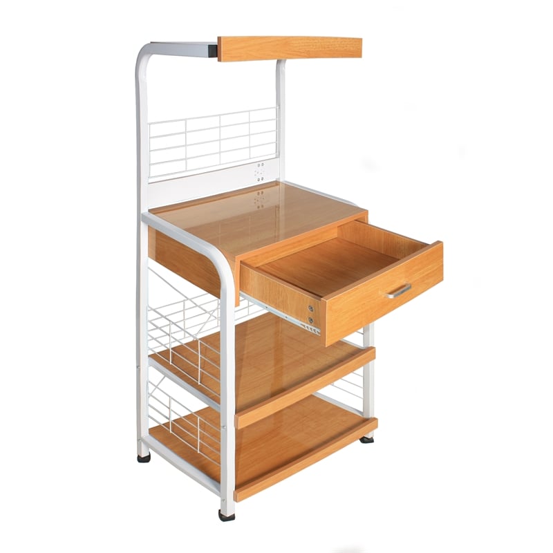 Pemberly Row Modern Metal Frame Microwave Stand with Storage in White