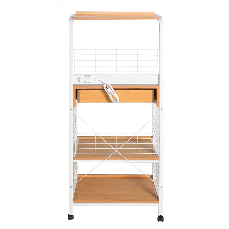 Pemberly Row Modern Metal Frame Microwave Stand with Storage in White