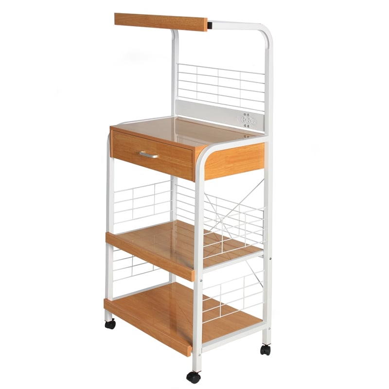 Pemberly Row Modern Metal Frame Microwave Stand with Storage in White