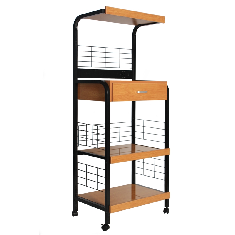 Pemberly Row Modern Metal Frame Microwave Stand with Storage in Black