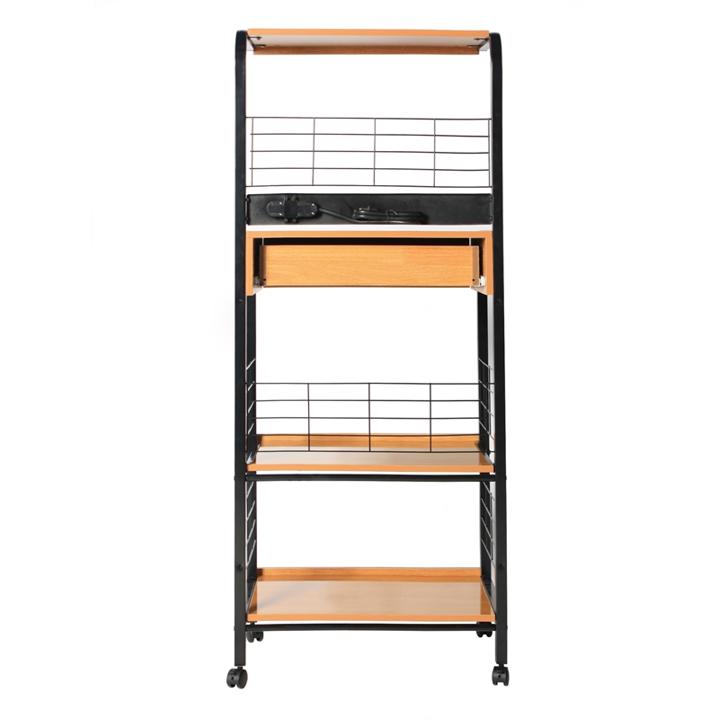 Pemberly Row Modern Metal Frame Microwave Stand with Storage in Black