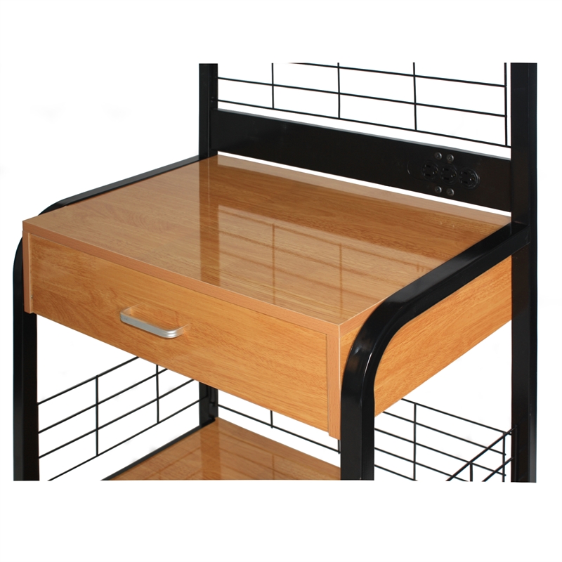 Pemberly Row Modern Metal Frame Microwave Stand with Storage in Black