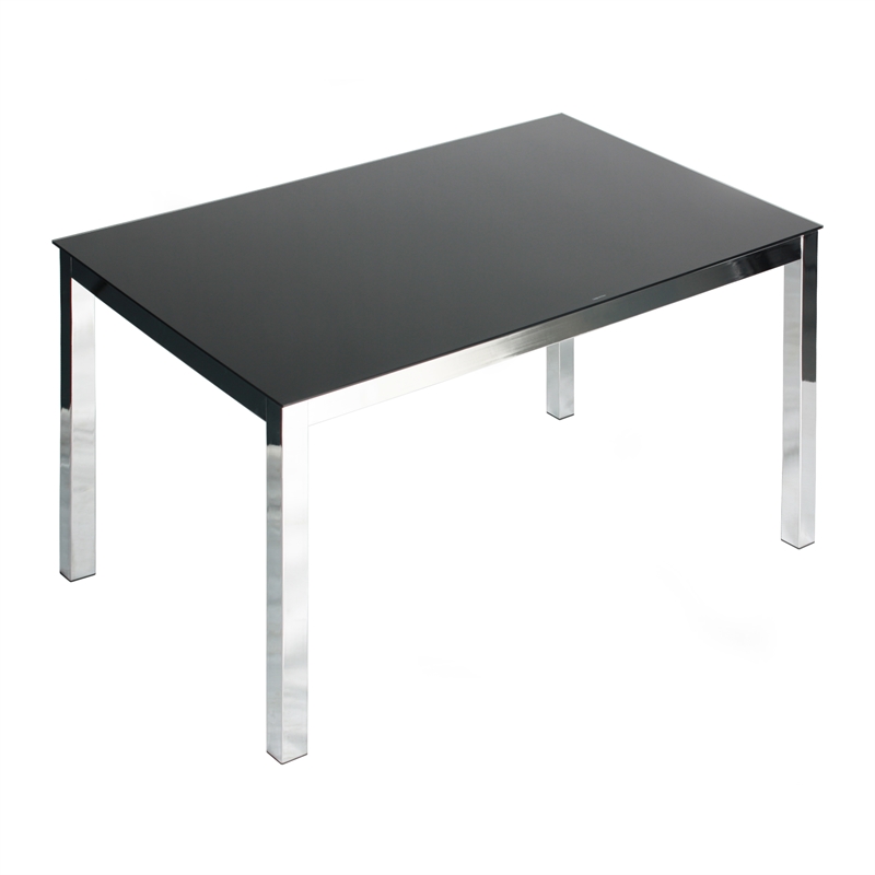 Pemberly Row Contemporary Chrome Metal Frame Black Tempered Glass Table