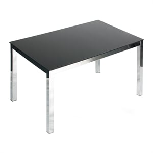 Pemberly Row Contemporary Chrome Metal Frame Black Tempered Glass Table