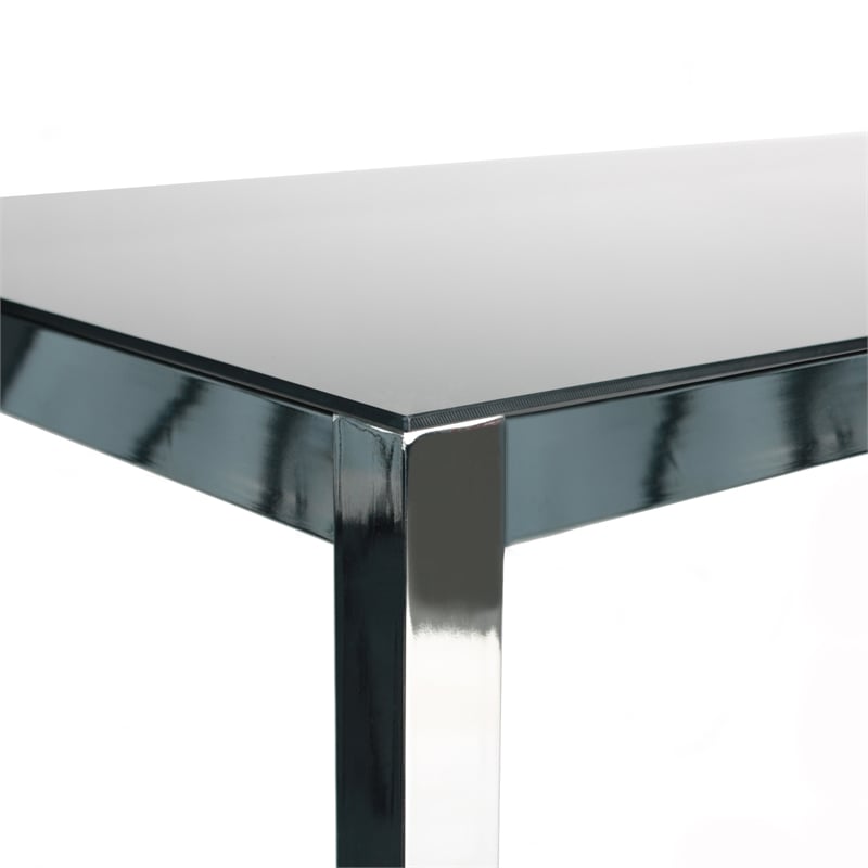 Pemberly Row Contemporary Chrome Metal Frame Black Tempered Glass Table
