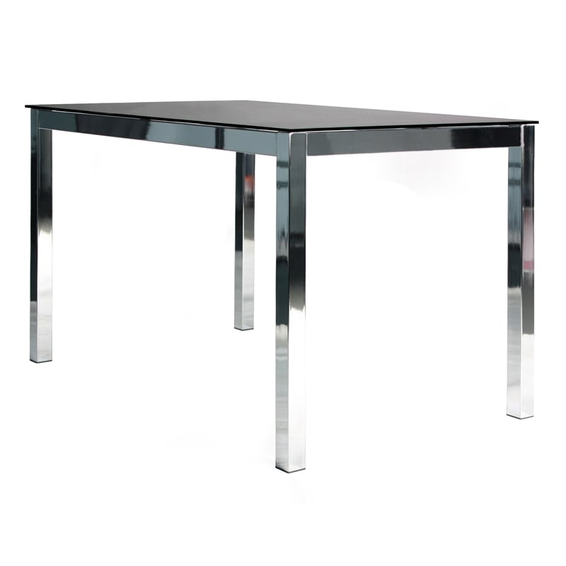 Pemberly Row Contemporary Chrome Metal Frame Black Tempered Glass Table