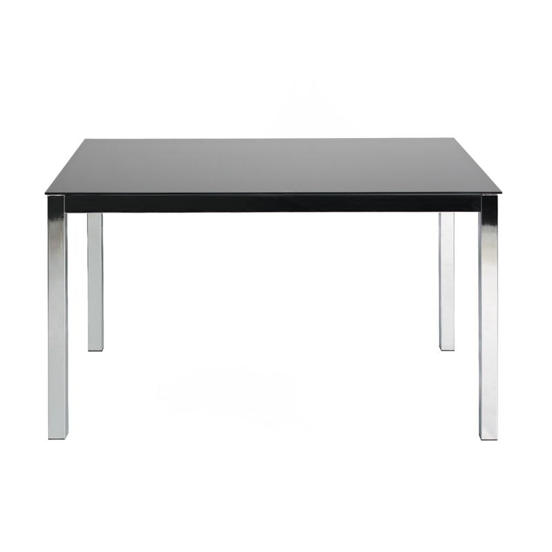 Pemberly Row Contemporary Chrome Metal Frame Black Tempered Glass Table