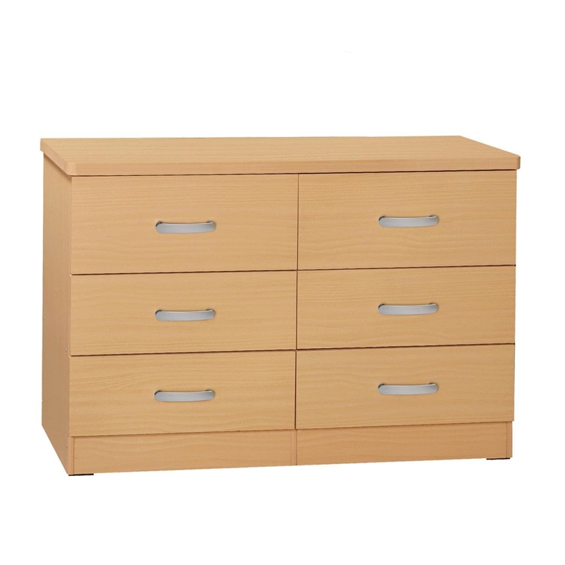 Pemberly Row Modern 6 Drawer Engineered Wood Bedroom Dresser in Beech