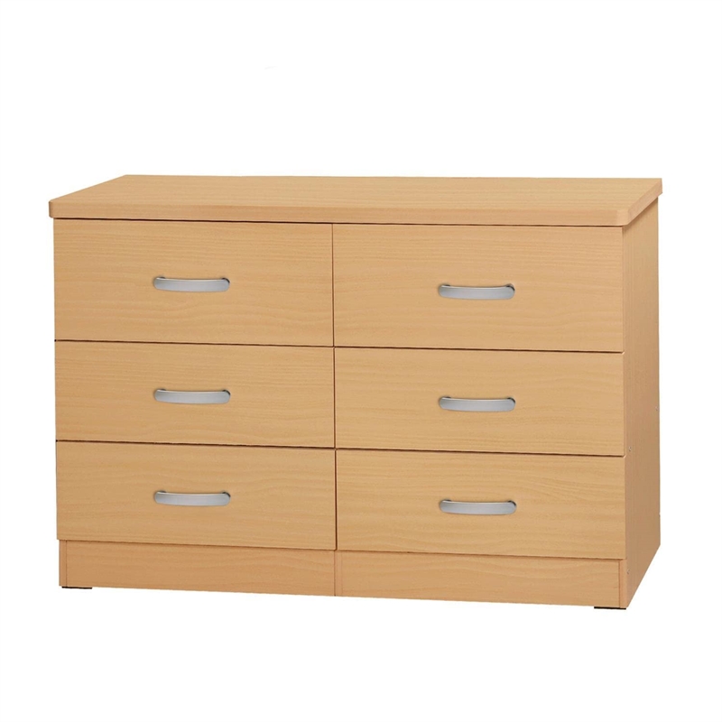 Pemberly Row Modern 6 Drawer Engineered Wood Bedroom Dresser in Beech