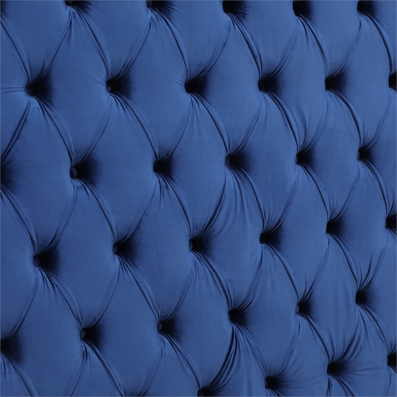 Pemberly Row Contemporary Velvet Upholstered Platform King Bed in Blue