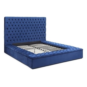 Pemberly Row Contemporary Velvet Upholstered Platform King Bed in Blue
