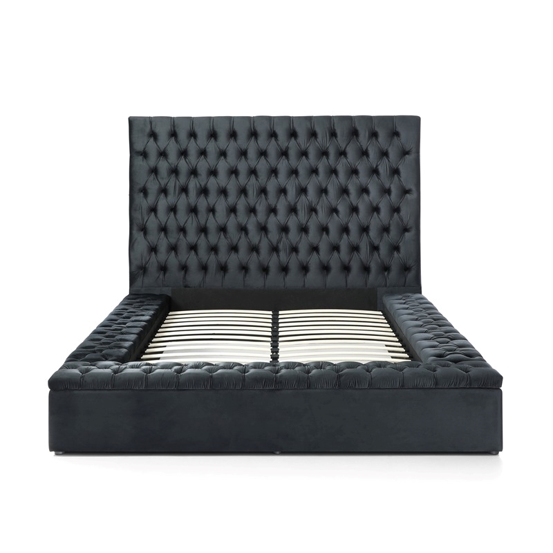 Pemberley Row Velvet Black Platform Bed Rectangular Storage 66