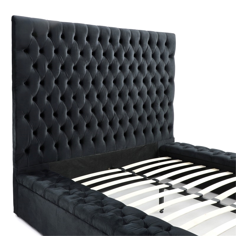 Pemberley Row Velvet Black Platform Bed Rectangular Storage 66