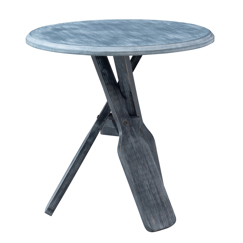 Pemberly Row Coastal Wood Side Table with Tripod Base in Distressed Blue