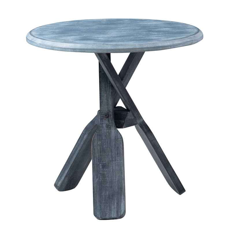 Pemberly Row Coastal Wood Side Table with Tripod Base in Distressed Blue