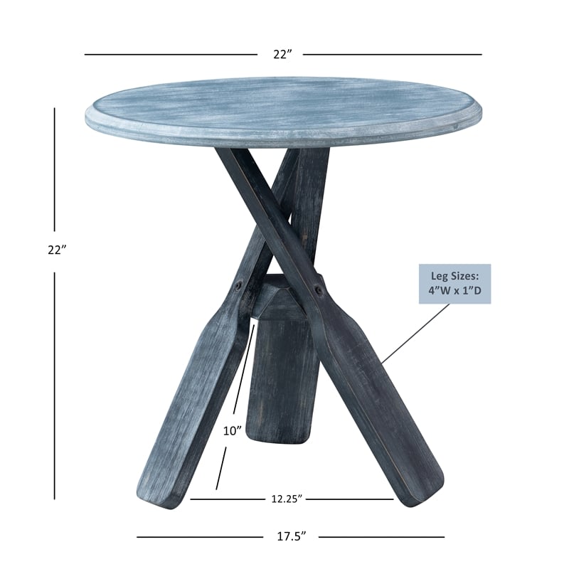 Pemberly Row Coastal Wood Side Table with Tripod Base in Distressed Blue