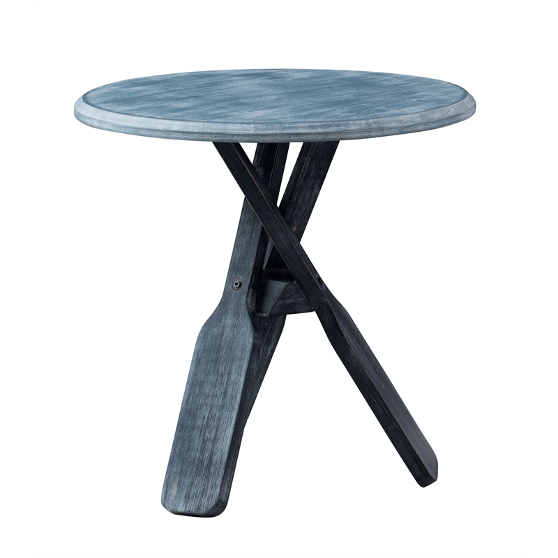 Pemberly Row Coastal Wood Side Table with Tripod Base in Distressed Blue