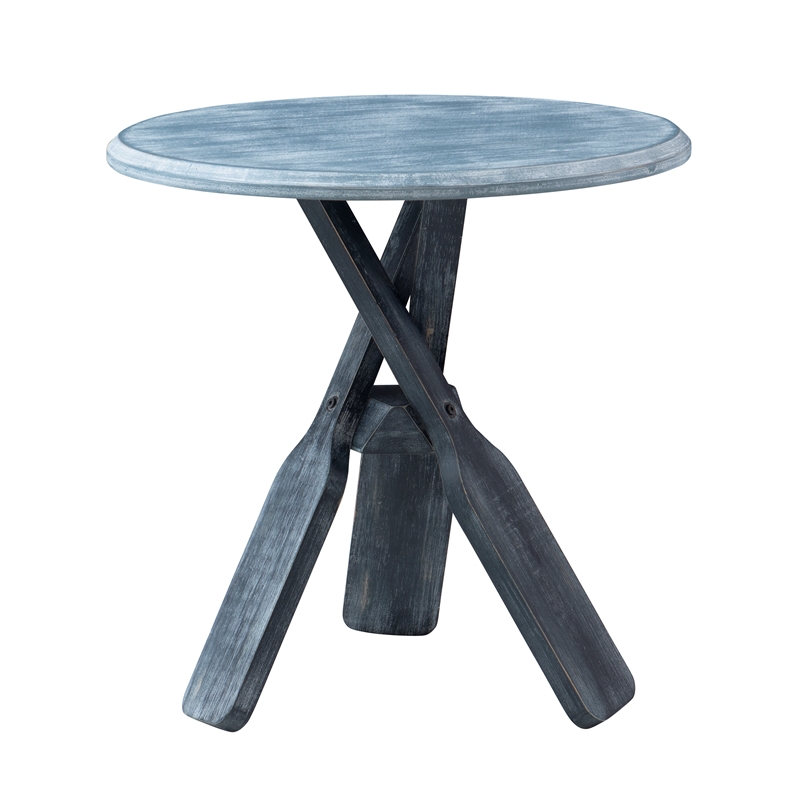 Pemberly Row Coastal Wood Side Table with Tripod Base in Distressed Blue