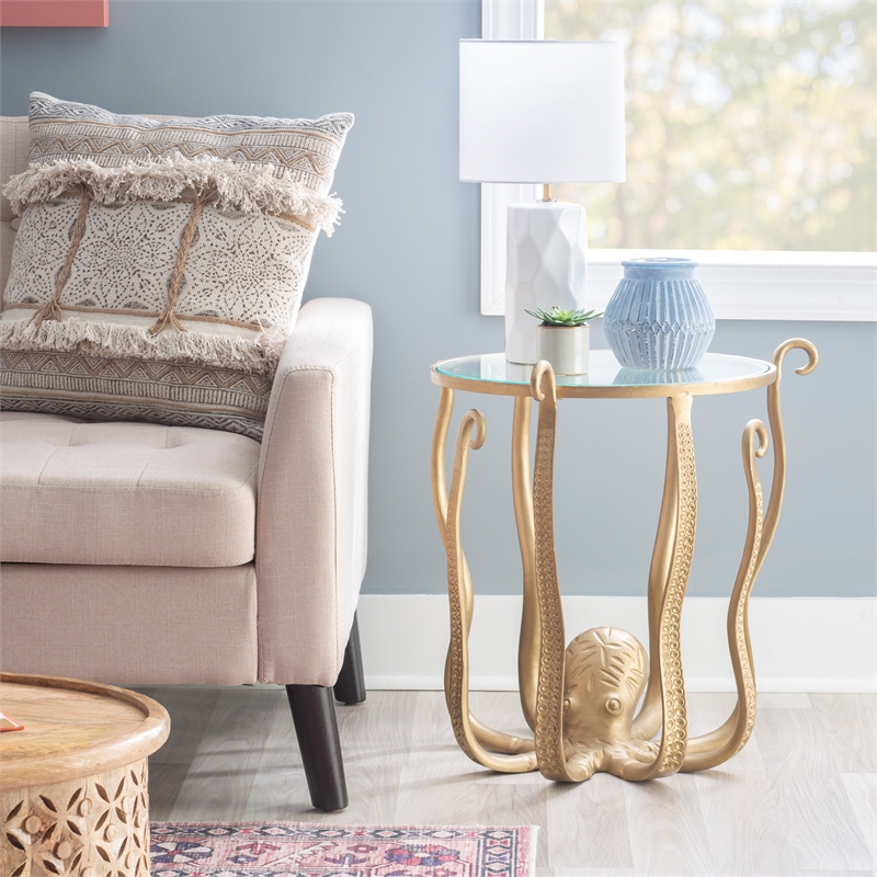 Pemberly Row Transitional Metal Octopus Table in Gold