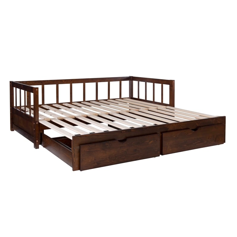 Pemberly Row Contemporary Pine Wood Daybed in Espresso