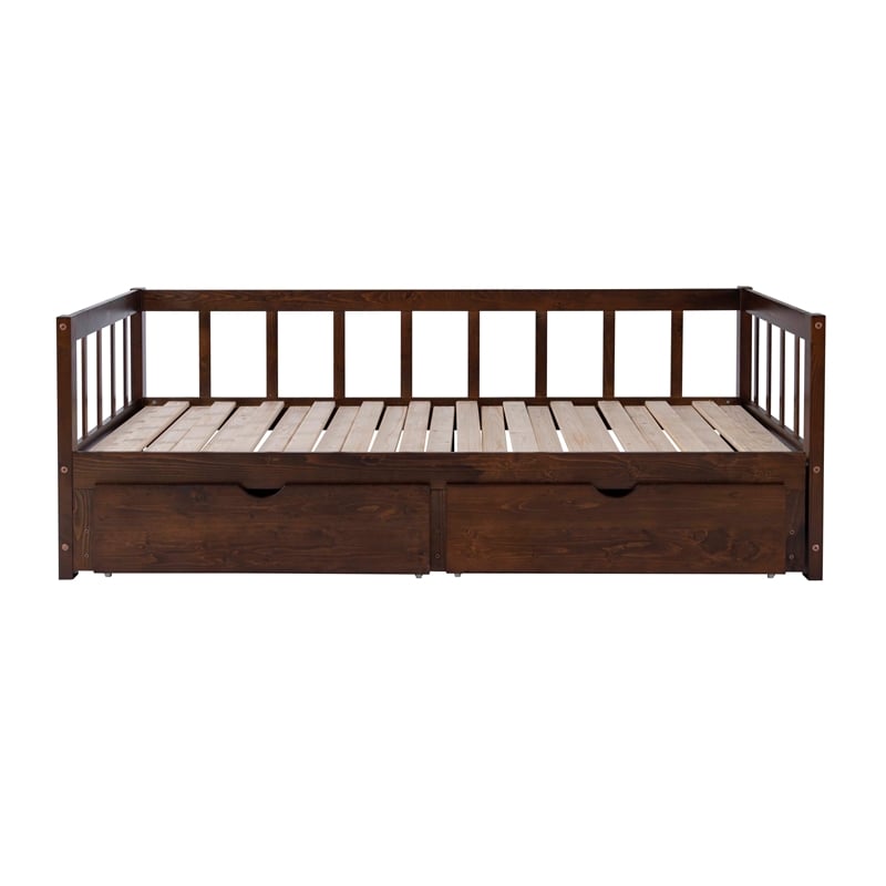 Pemberly Row Contemporary Pine Wood Daybed in Espresso