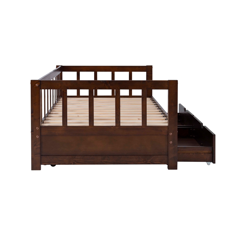 Pemberly Row Contemporary Pine Wood Daybed in Espresso