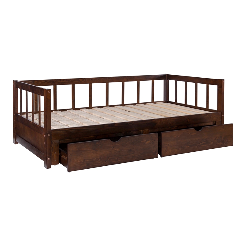 Pemberly Row Contemporary Pine Wood Daybed in Espresso