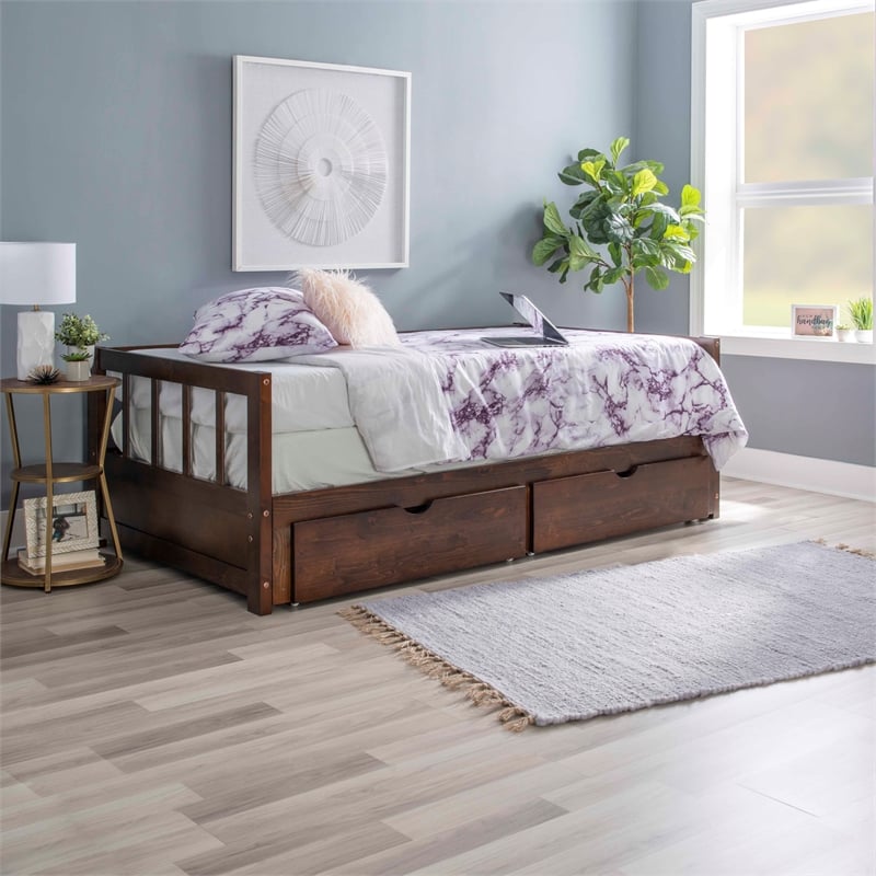 Pemberly Row Contemporary Pine Wood Daybed in Espresso