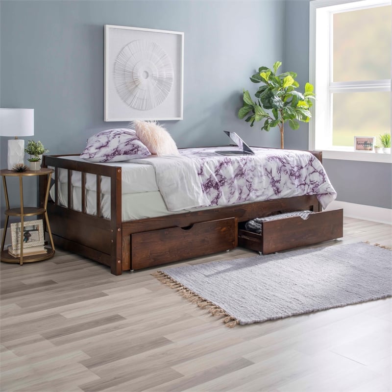 Pemberly Row Contemporary Pine Wood Daybed in Espresso