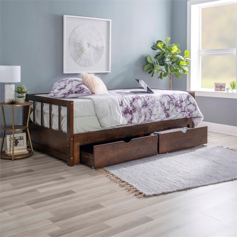 Pemberly Row Contemporary Pine Wood Daybed in Espresso