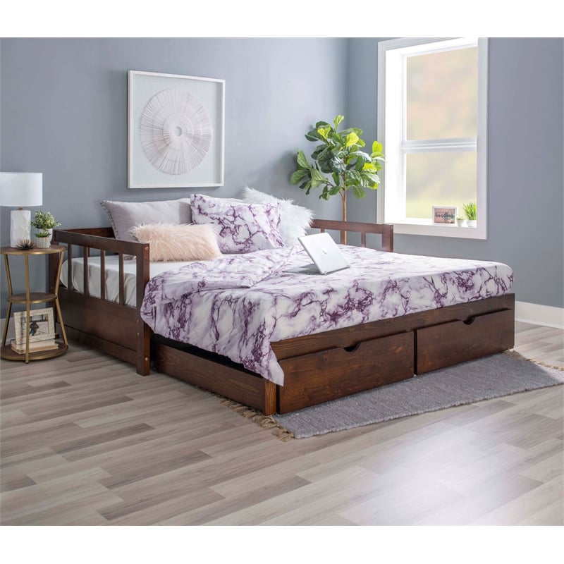 Pemberly Row Contemporary Pine Wood Daybed in Espresso