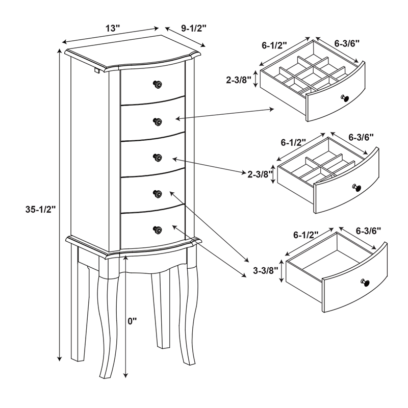 Pemberly Row Contemporary Wood Jewelry Armoire in White