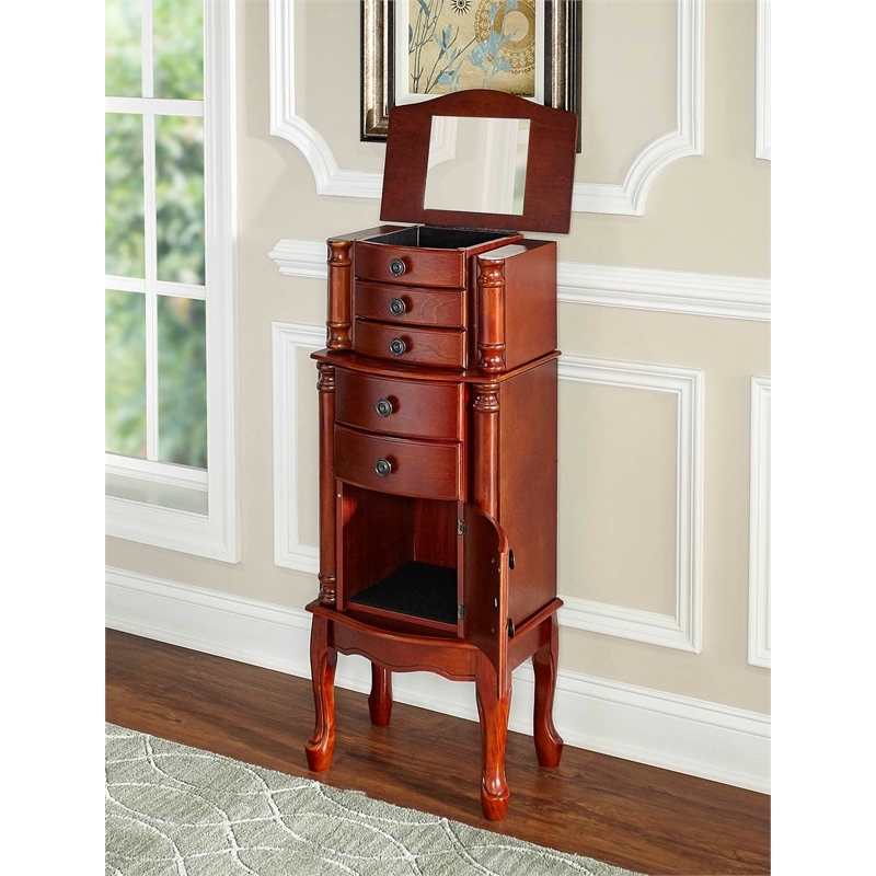 Pemberly Row Contemporary Wood Jewelry Armoire in Cherry