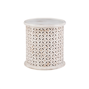 Pemberly Row Contemporary Mango Wood Side Table in White