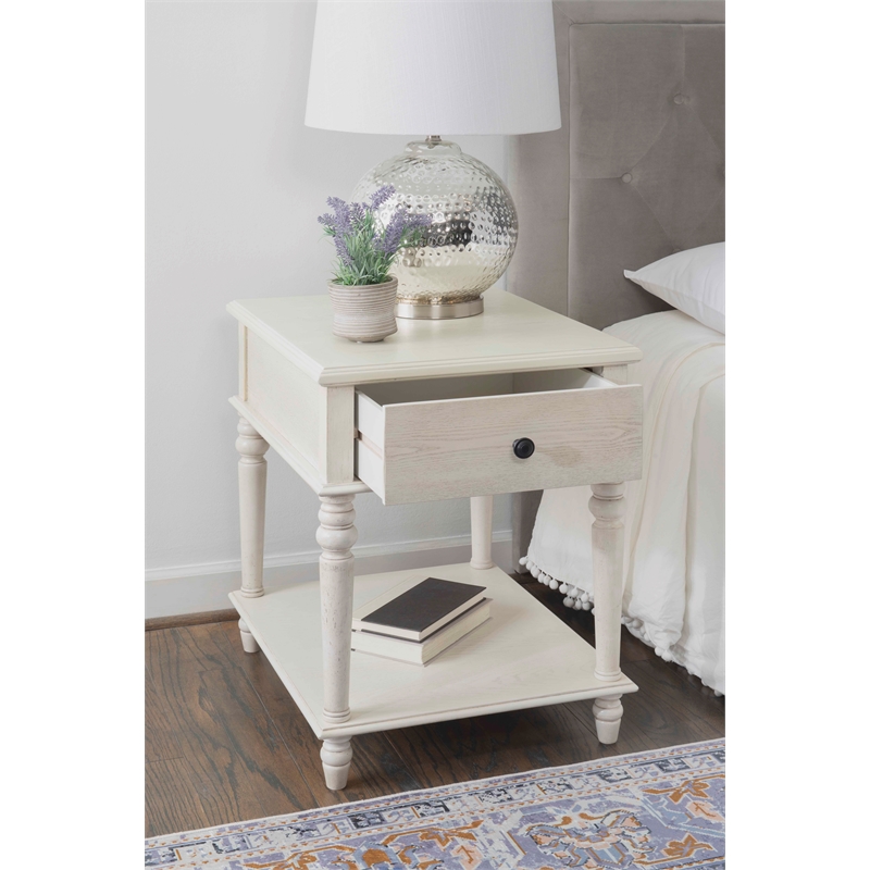 Pemberly Row Transitional Solid Wood Side Table in White