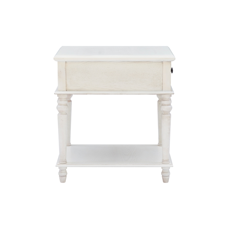 Pemberly Row Transitional Solid Wood Side Table in White