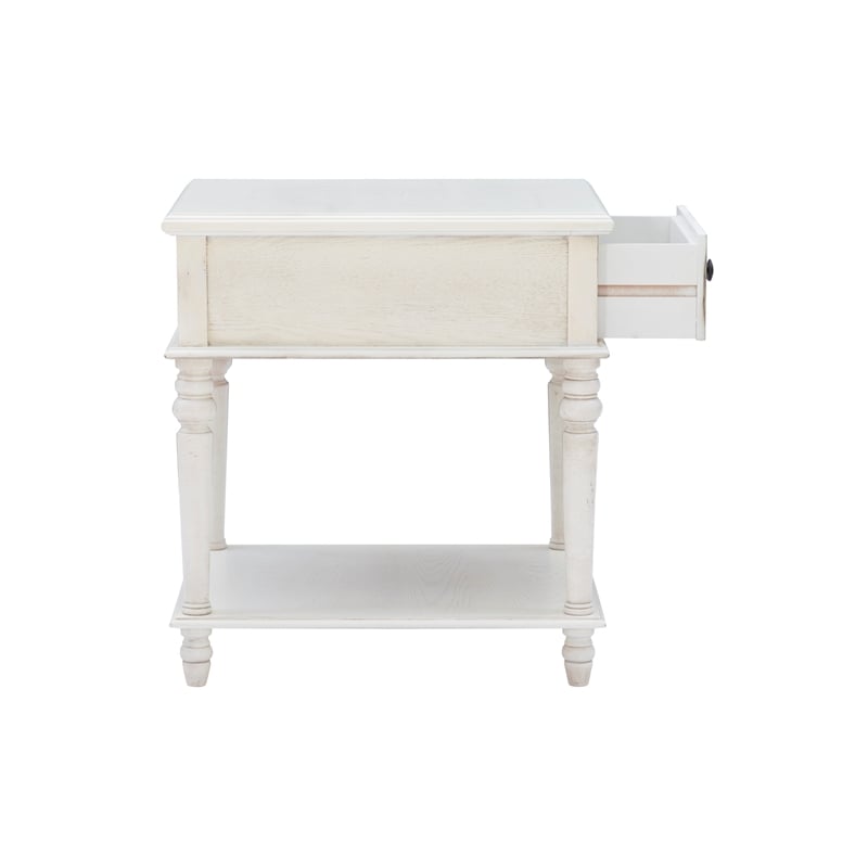 Pemberly Row Transitional Solid Wood Side Table in White