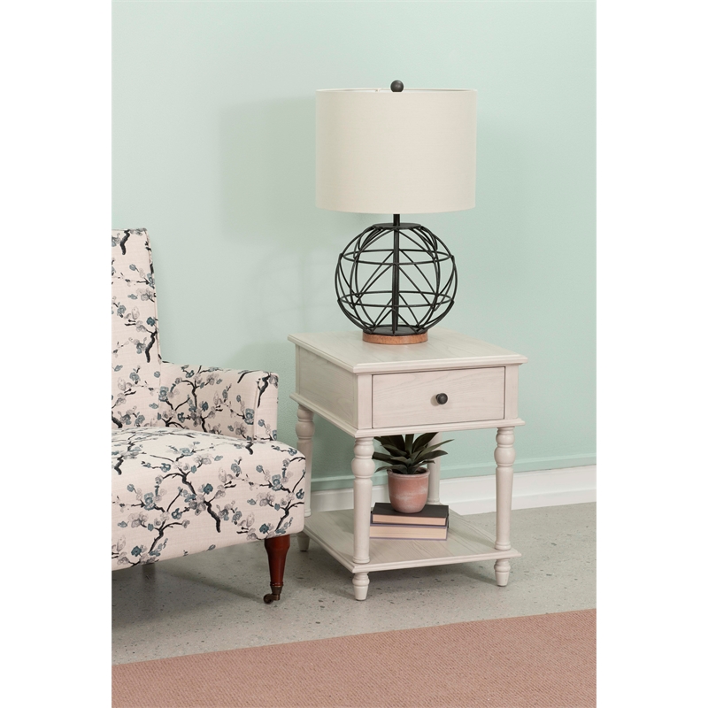 Pemberly Row Transitional Solid Wood Side Table in White