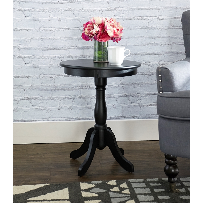 Pemberly Row Contemporary Round Wood Accent Table in Black