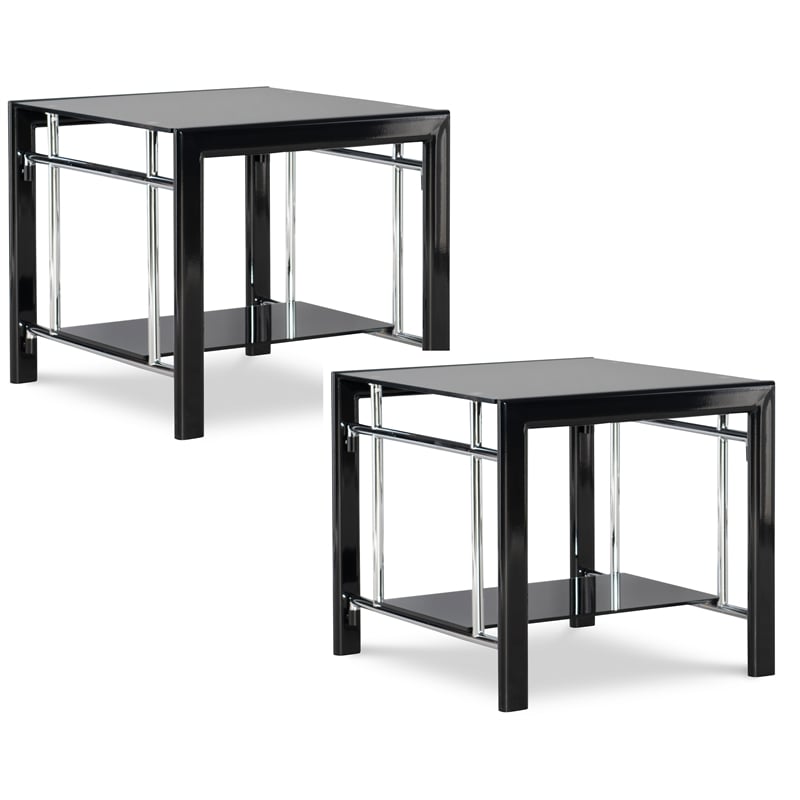 Pemberly Row Contemporary Metal End Table in Black/Chrome (Set of 2)